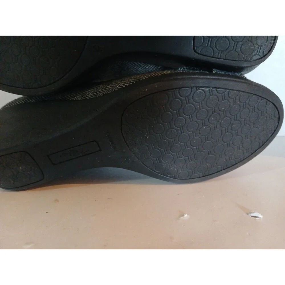 DexFlex Sport Comfort Wedge Gray-Black Plaid Round Buckle Knot  Design  Size-9